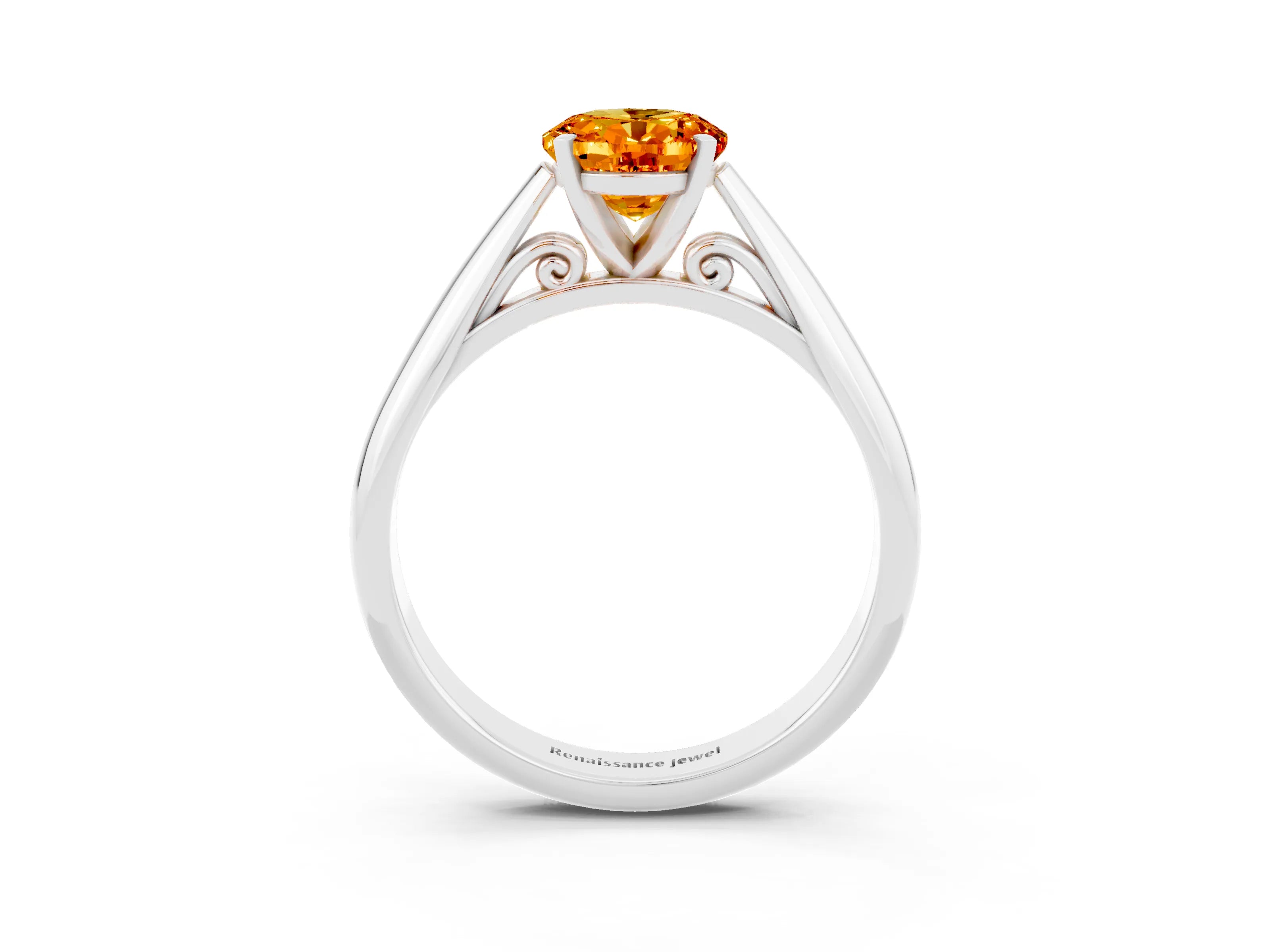 White gold Oval Cut Citrine Solitaire Engagement Ring with Cathedral Setting and Four-Prong Mount_27