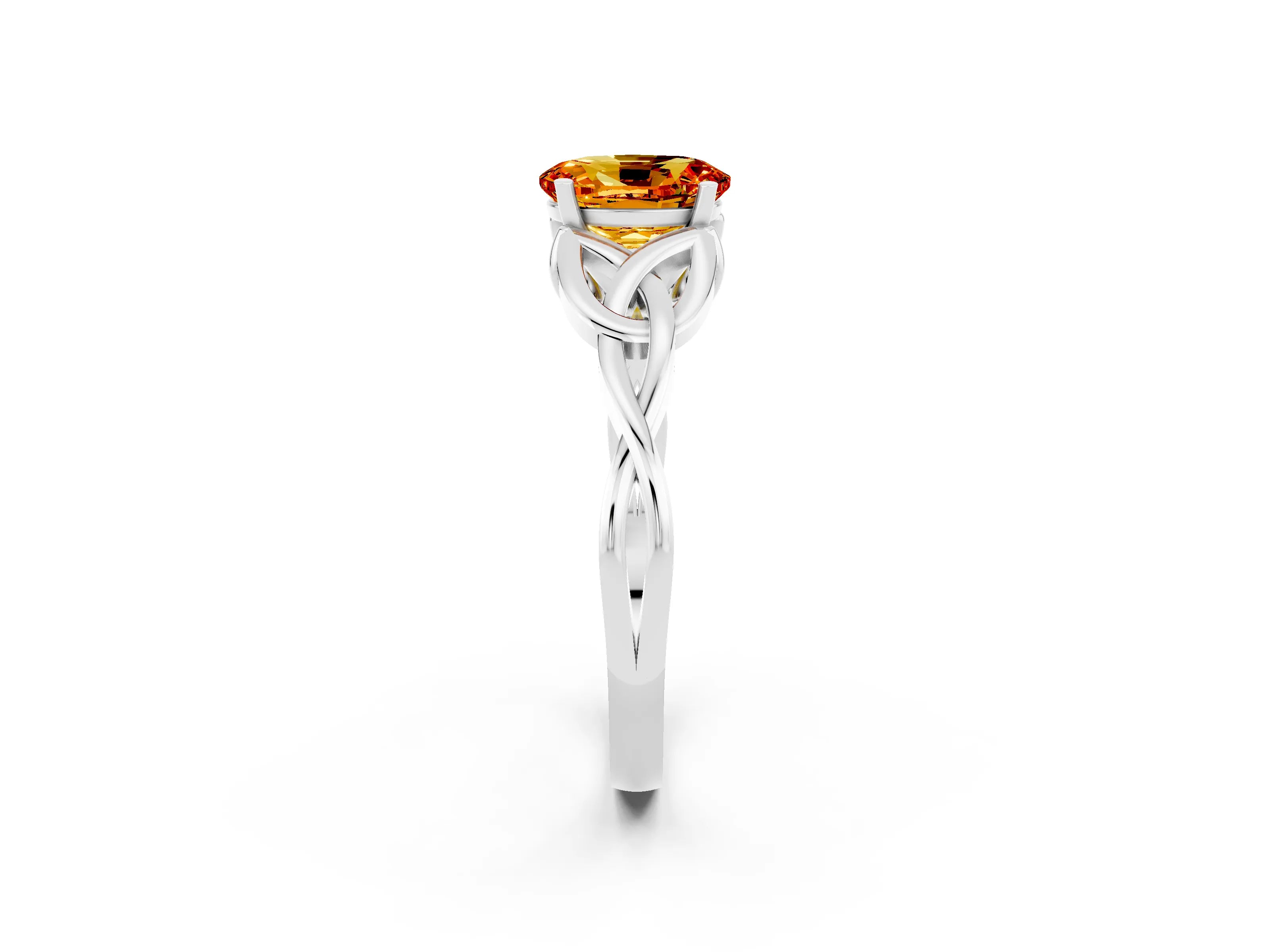 White gold Oval Cut Citrine Solitaire Engagement Ring with Celtic Knot Band and Four-Prong Setting_2