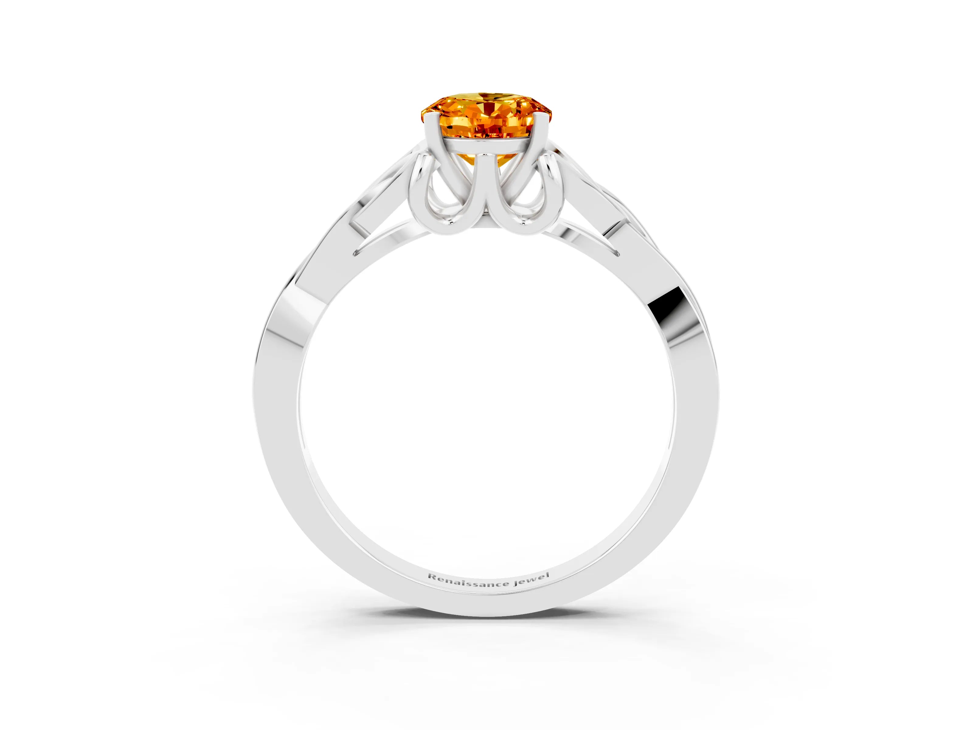 White gold Oval Cut Citrine Solitaire Engagement Ring with Celtic Knot Band and Four-Prong Setting_3