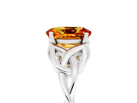 White gold Oval Cut Citrine Solitaire Engagement Ring with Celtic Knot Band and Four-Prong Setting_5