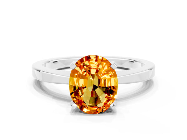 Platinum Oval Cut Citrine Solitaire Engagement Ring with Classic Band and Four-Prong Setting
