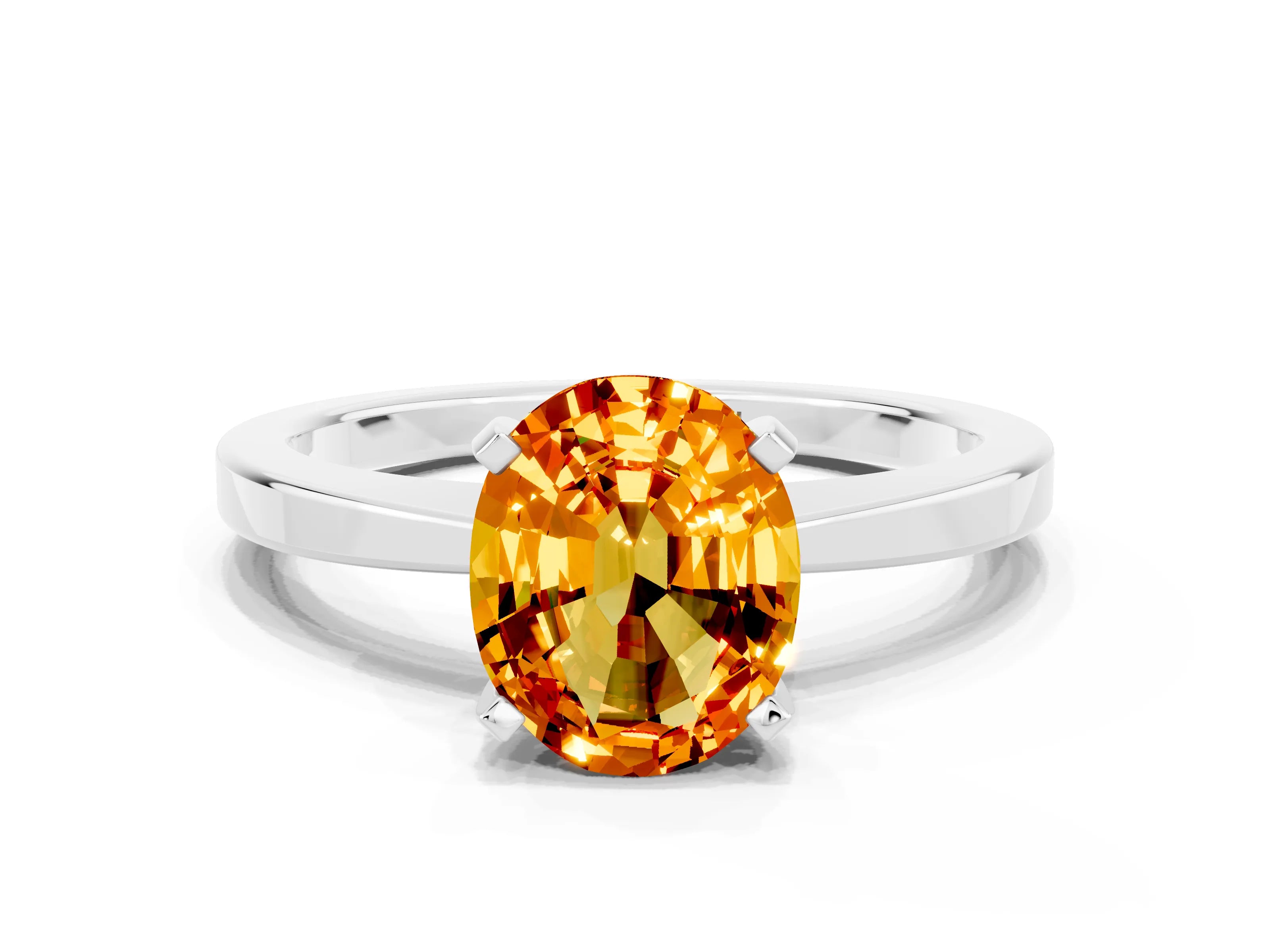 White gold Oval Cut Citrine Solitaire Engagement Ring with Classic Band and Four-Prong Setting_24