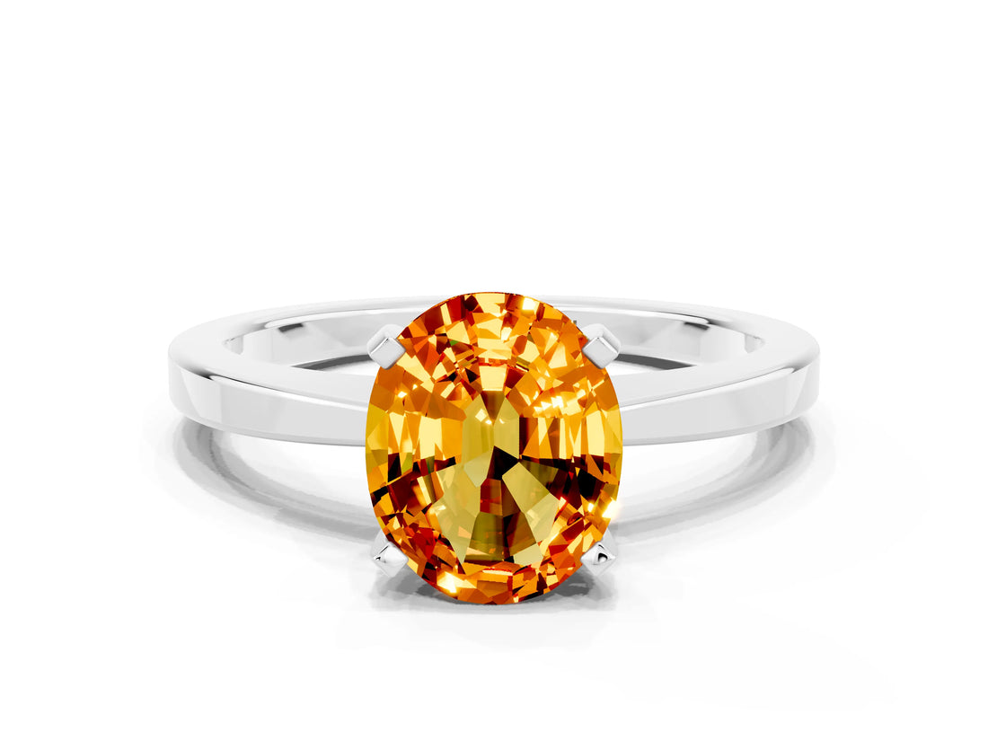 White gold Oval Cut Citrine Solitaire Engagement Ring with Classic Band and Four-Prong Setting_24