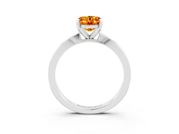 White gold Oval Cut Citrine Solitaire Engagement Ring with Classic Band and Four-Prong Setting
