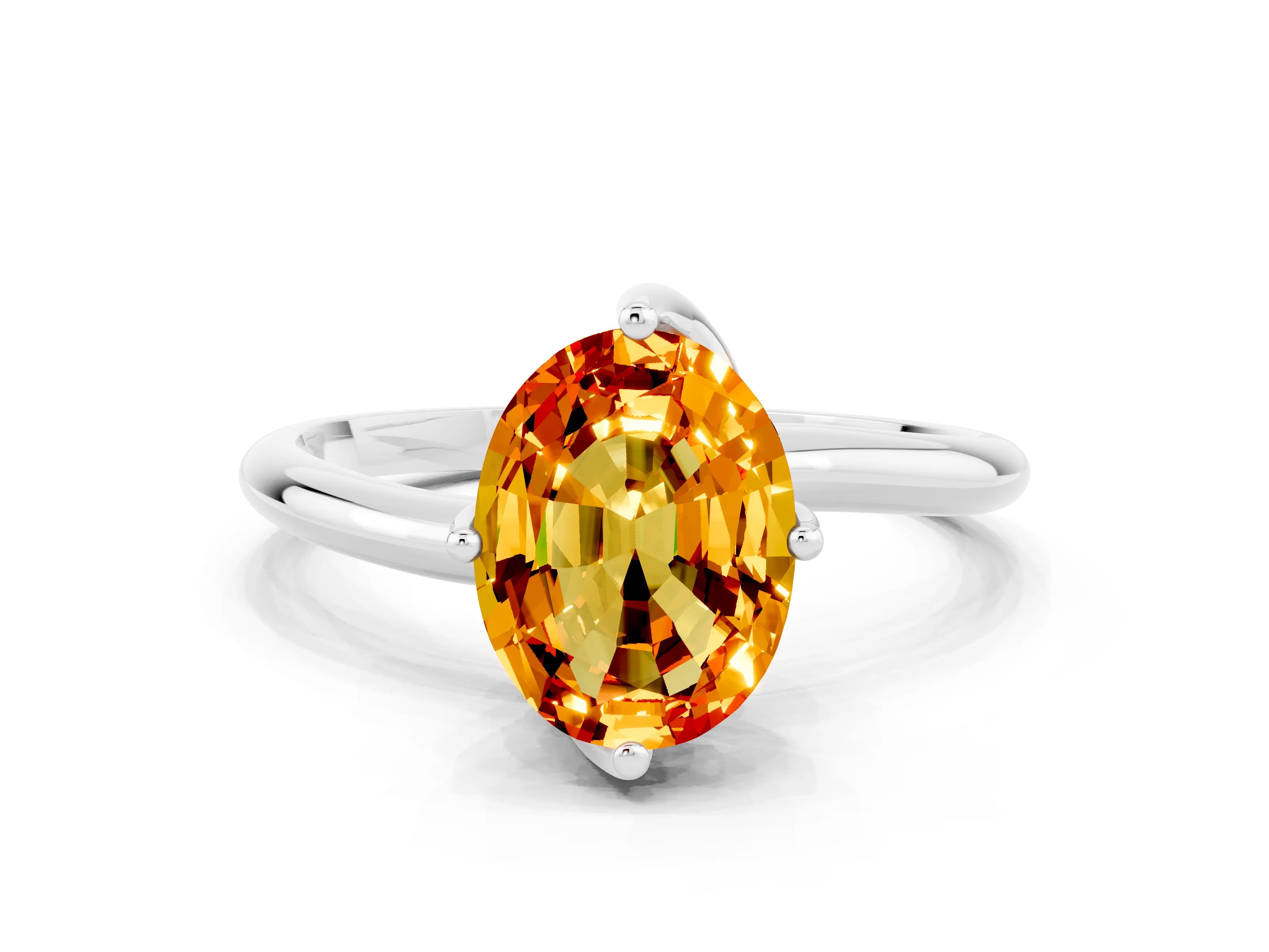 White gold Oval Cut Citrine Solitaire Engagement Ring with Four-Prong Setting and Classic Band_12
