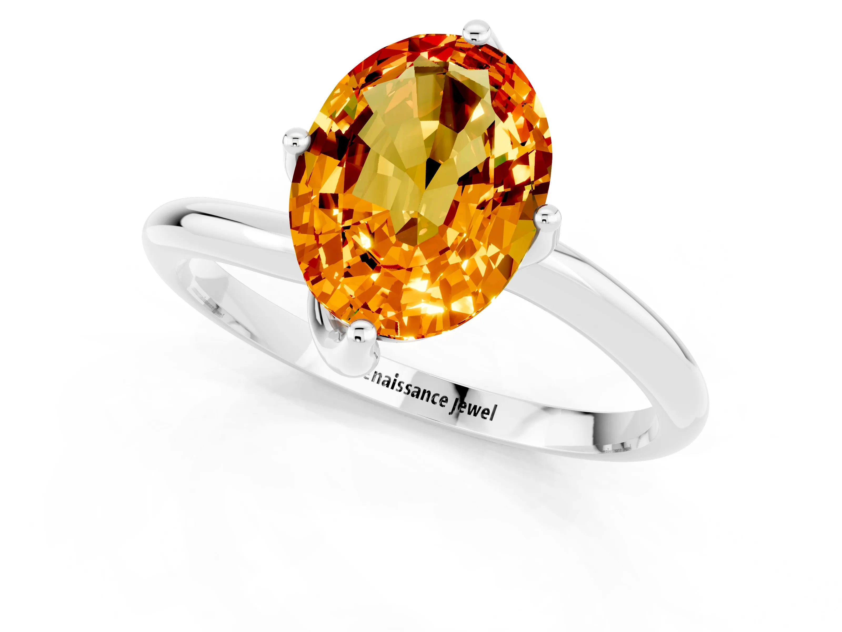 White gold Oval Cut Citrine Solitaire Engagement Ring with Four-Prong Setting and Classic Band_13
