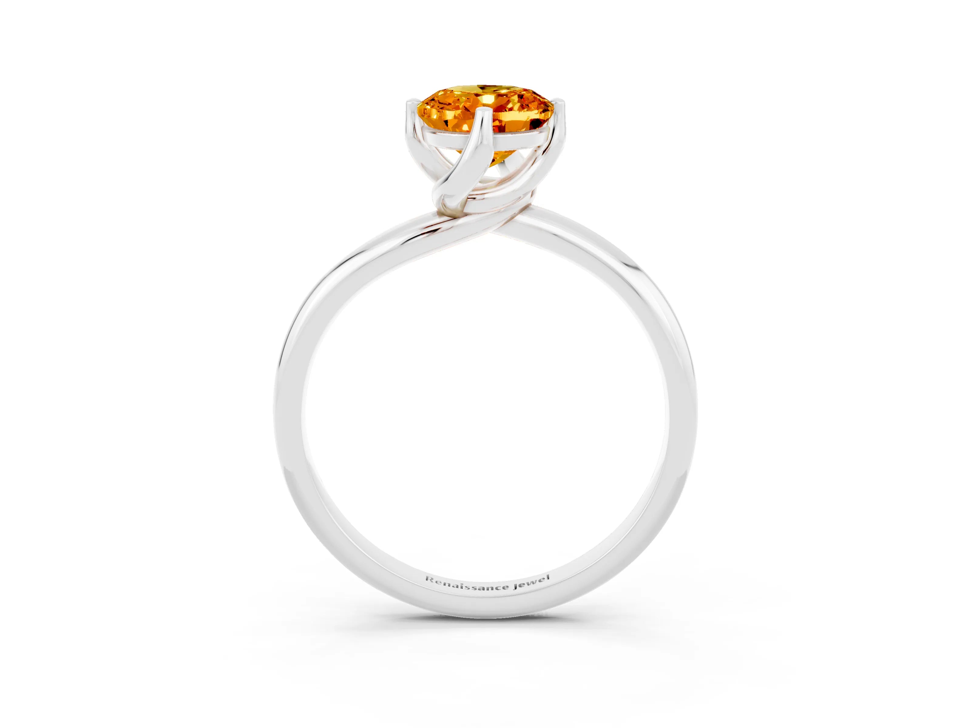 White gold Oval Cut Citrine Solitaire Engagement Ring with Four-Prong Setting and Classic Band_15