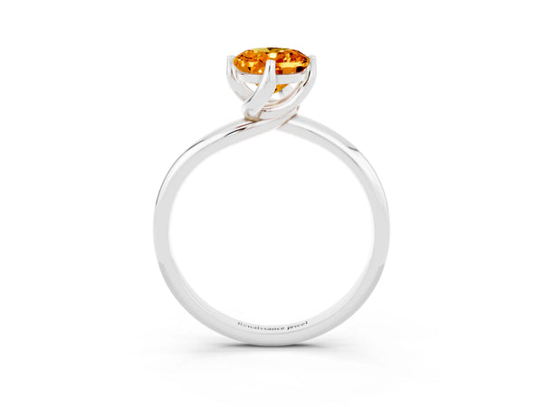 White gold Oval Cut Citrine Solitaire Engagement Ring with Four-Prong Setting and Classic Band