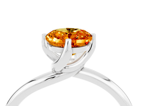 White gold Oval Cut Citrine Solitaire Engagement Ring with Four-Prong Setting and Classic Band_16