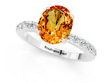 White gold Oval Cut Citrine Solitaire Engagement Ring with Pavé Band and Four-Prong Setting_1