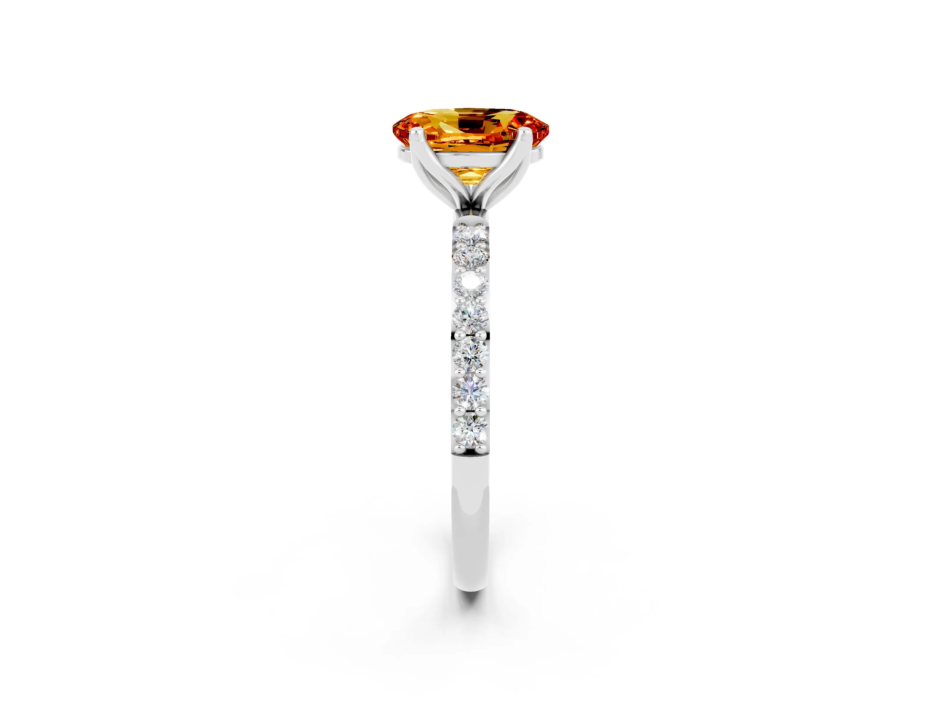 White gold Oval Cut Citrine Solitaire Engagement Ring with Pavé Band and Prong Setting_2