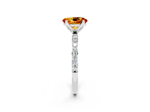 White gold Oval Cut Citrine Solitaire Engagement Ring with Pavé Band and Prong Setting_2