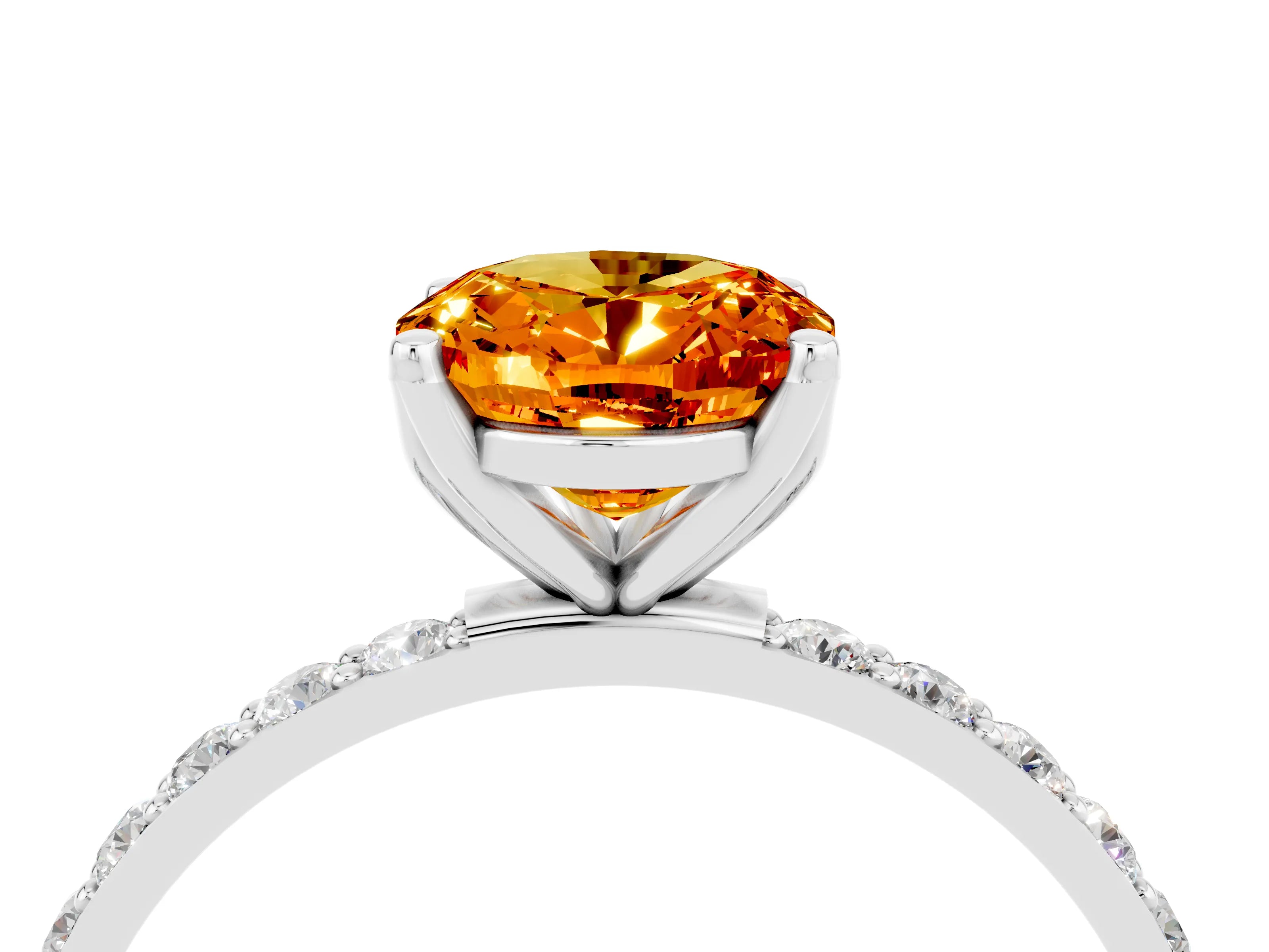 White gold Oval Cut Citrine Solitaire Engagement Ring with Pavé Band and Prong Setting_4