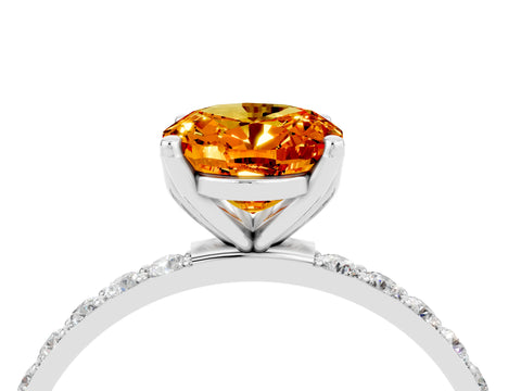 White gold Oval Cut Citrine Solitaire Engagement Ring with Pavé Band and Prong Setting_4