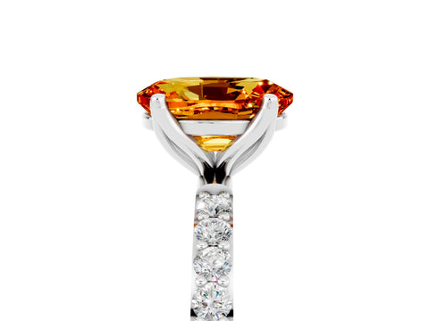 White gold Oval Cut Citrine Solitaire Engagement Ring with Pavé Band and Prong Setting_5