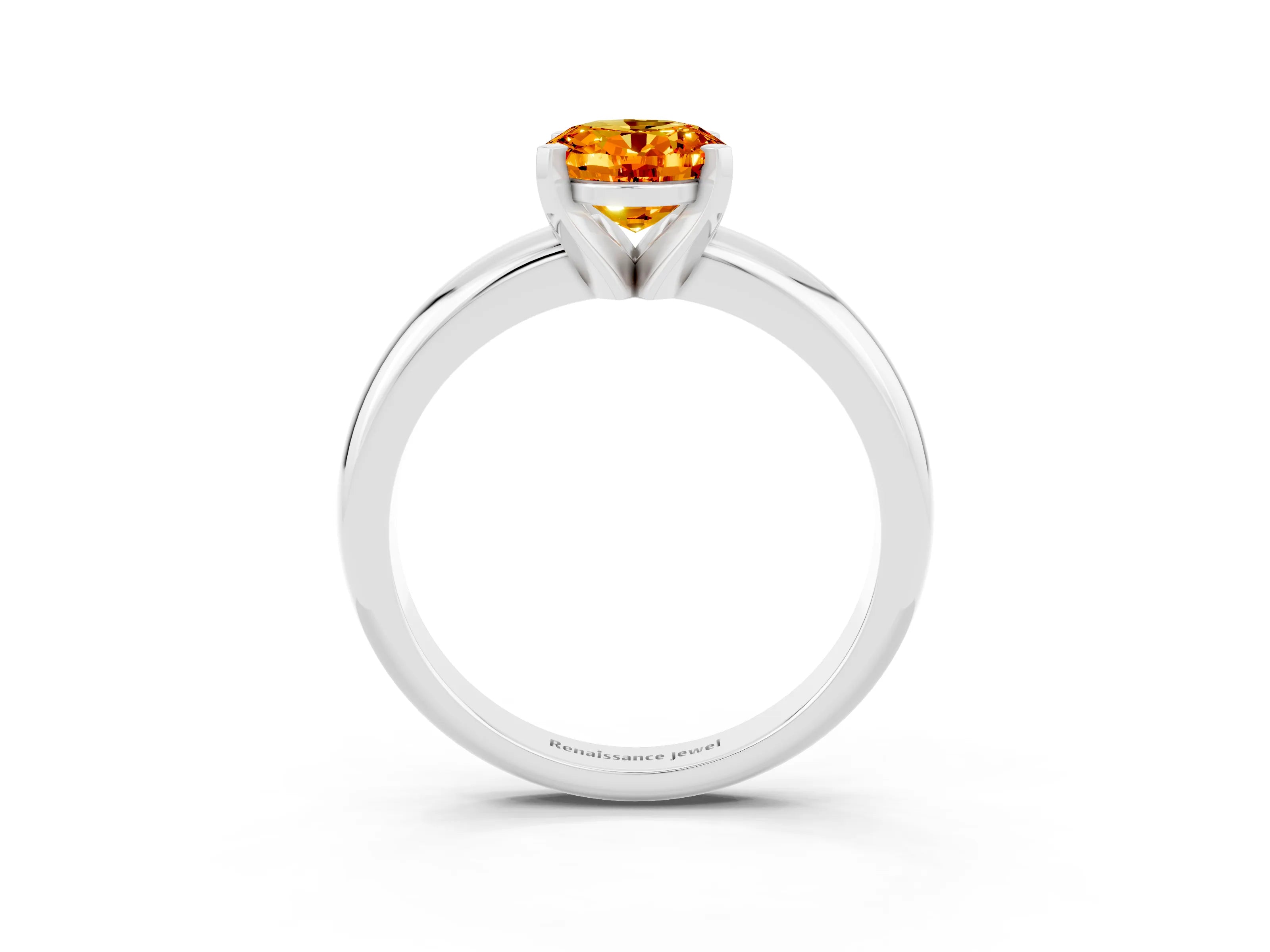 White gold Oval Cut Citrine Solitaire Engagement Ring with Round Band and Four-Prong Setting_3