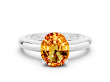 White gold Oval Cut Citrine Solitaire Engagement Ring with Round Band and Four-Prong Setting