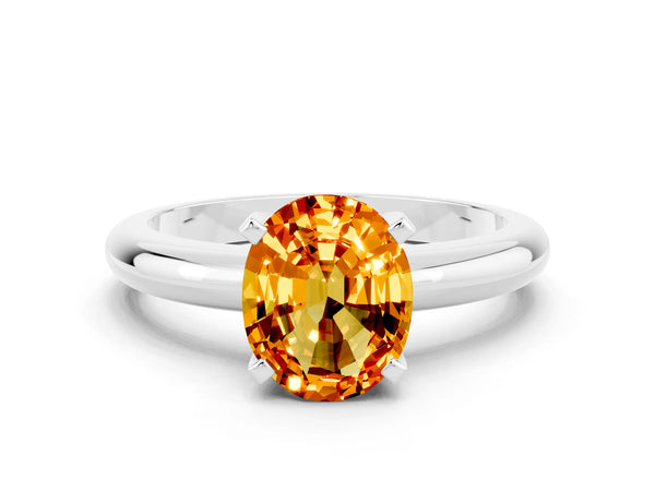 Silver Oval Cut Citrine Solitaire Engagement Ring with Round Band and Four-Prong Setting