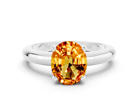 White gold Oval Cut Citrine Solitaire Engagement Ring with Round Band and Four-Prong Setting
