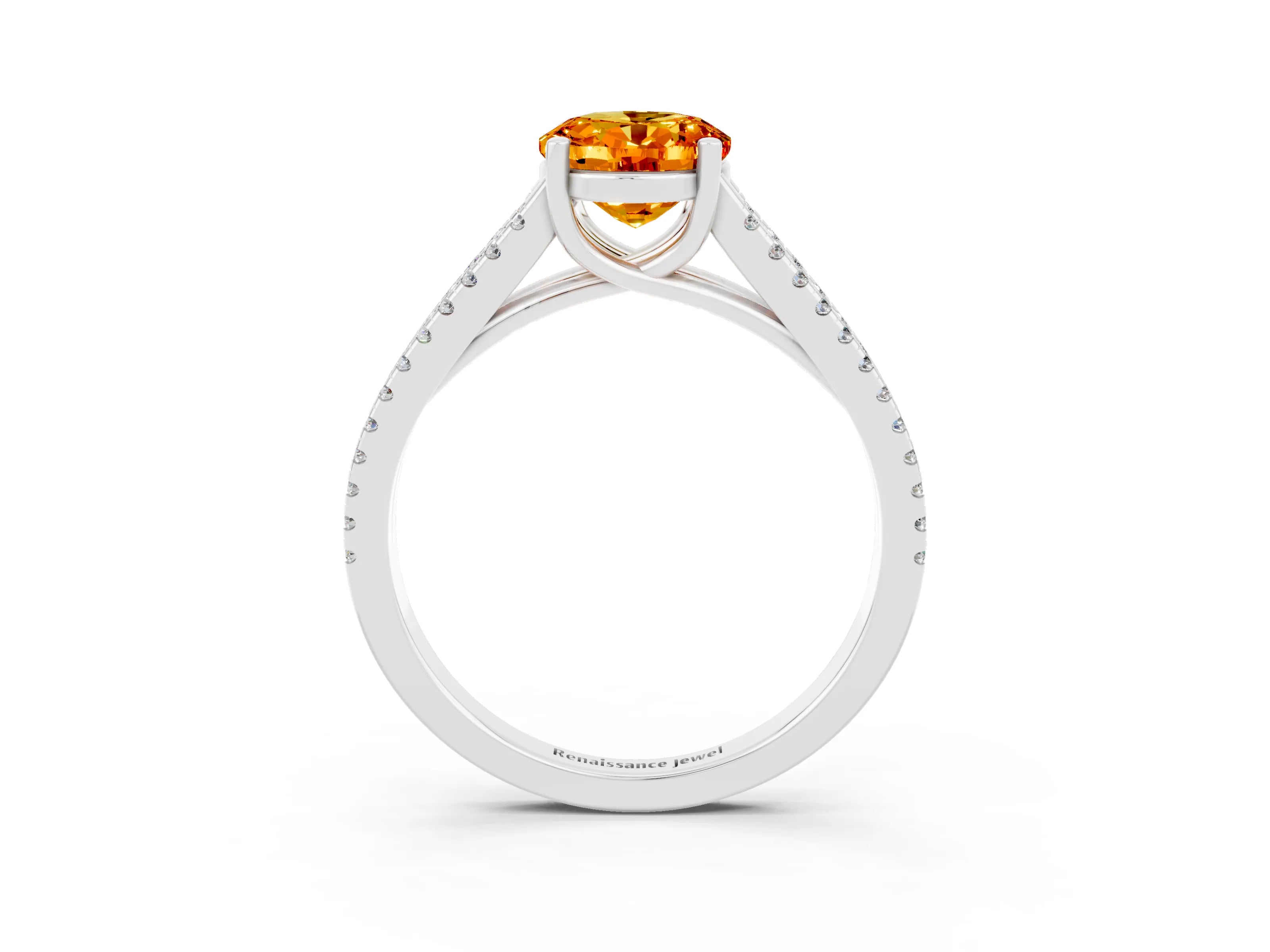 White gold Oval Cut Citrine Solitaire Engagement Ring with Split Shank Pavé Band_3