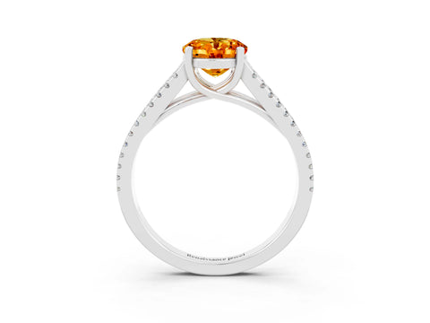White gold Oval Cut Citrine Solitaire Engagement Ring with Split Shank Pavé Band_3