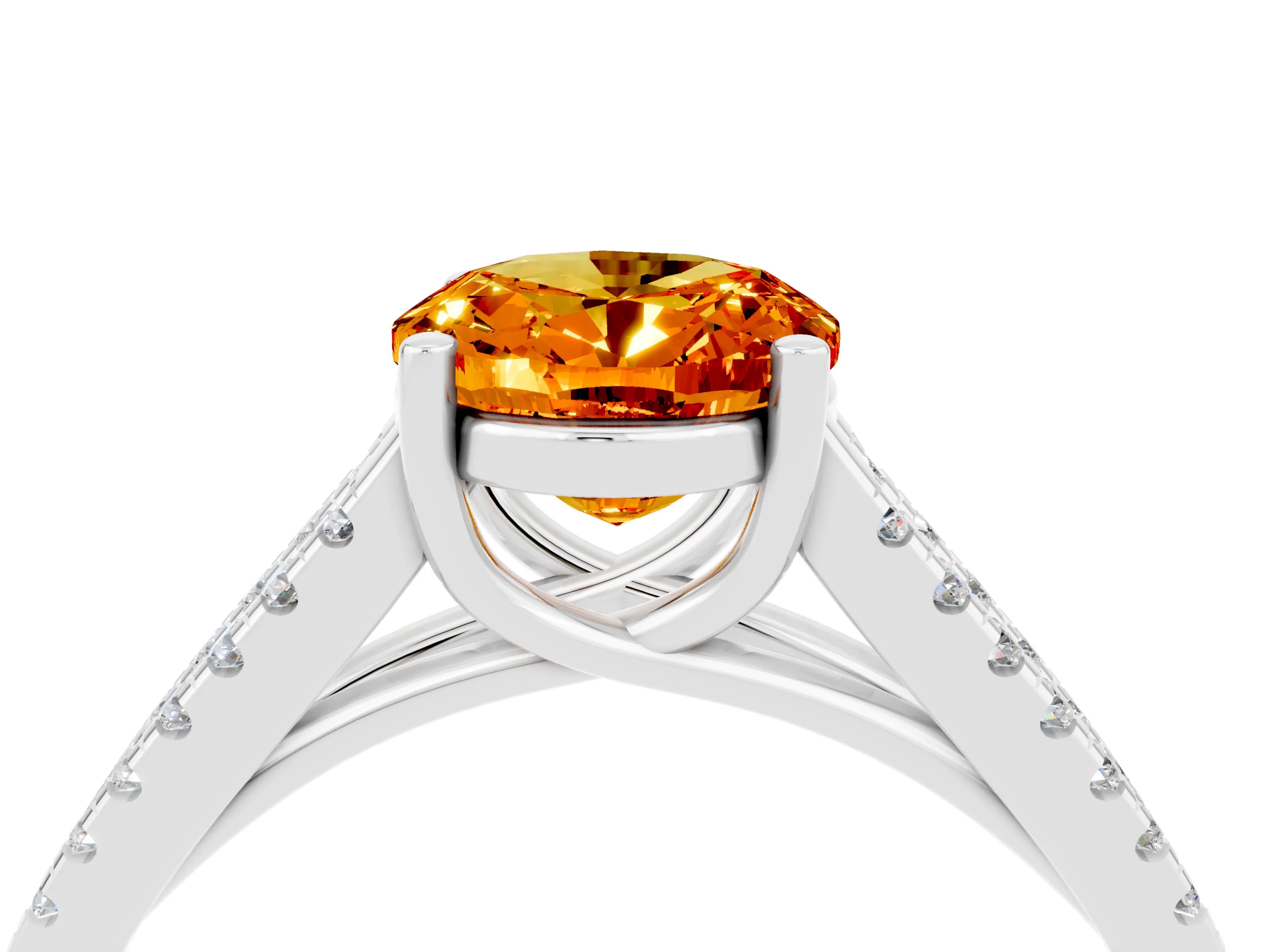 White gold Oval Cut Citrine Solitaire Engagement Ring with Split Shank Pavé Band_4