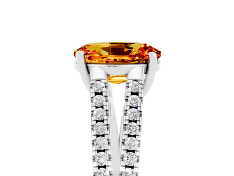 White gold Oval Cut Citrine Solitaire Engagement Ring with Split Shank Pavé Band_5