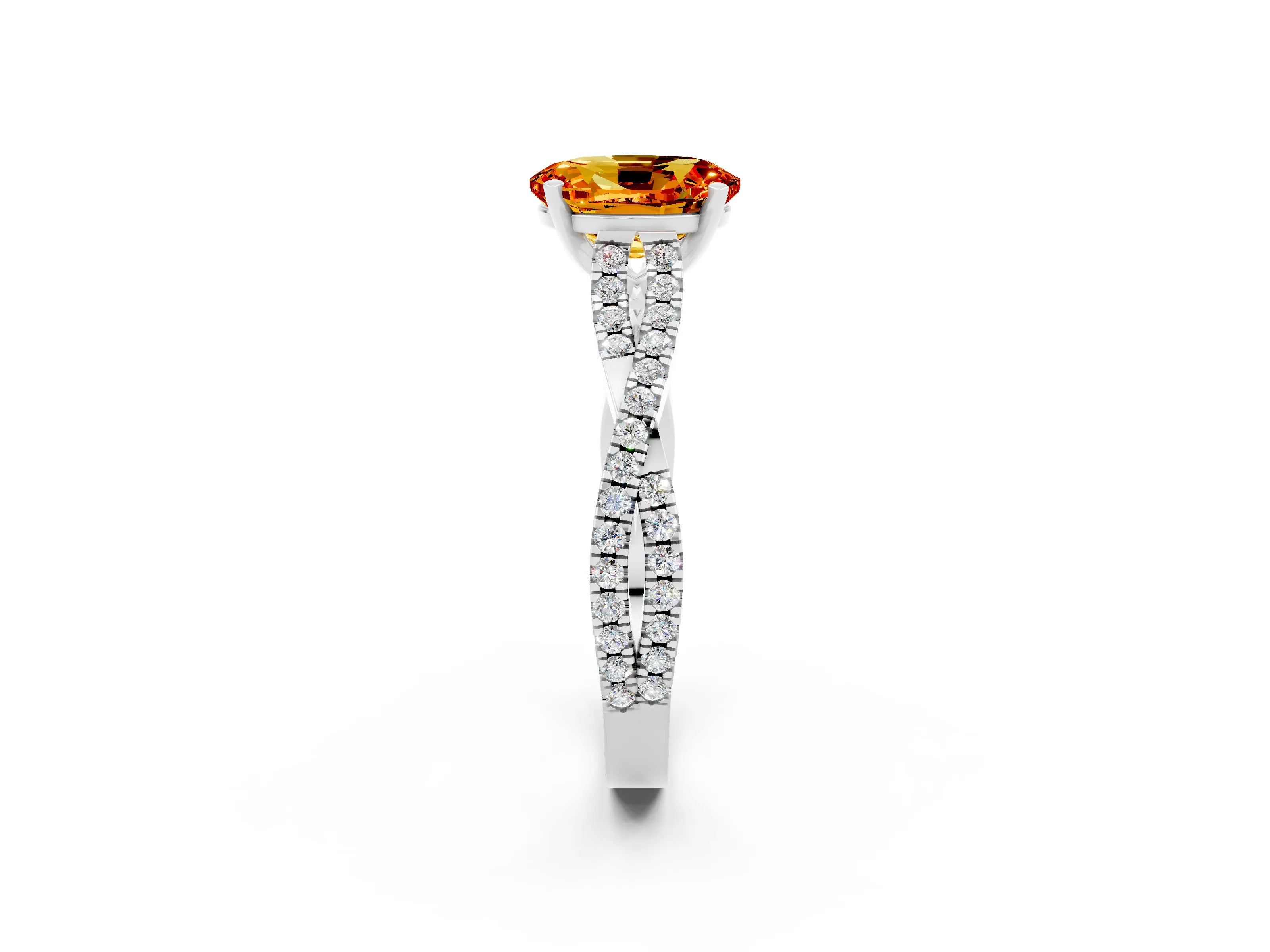 White gold Oval Cut Citrine Solitaire Engagement Ring with Twisted Pavé Band and Four-Prong Setting_2