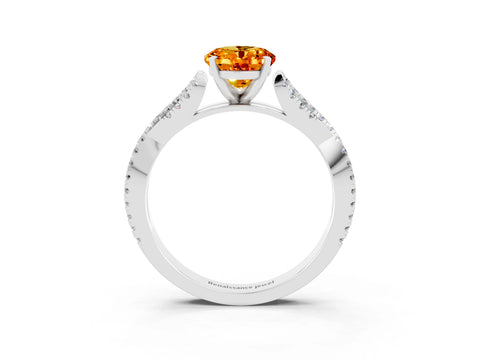 White gold Oval Cut Citrine Solitaire Engagement Ring with Twisted Pavé Band and Four-Prong Setting_3