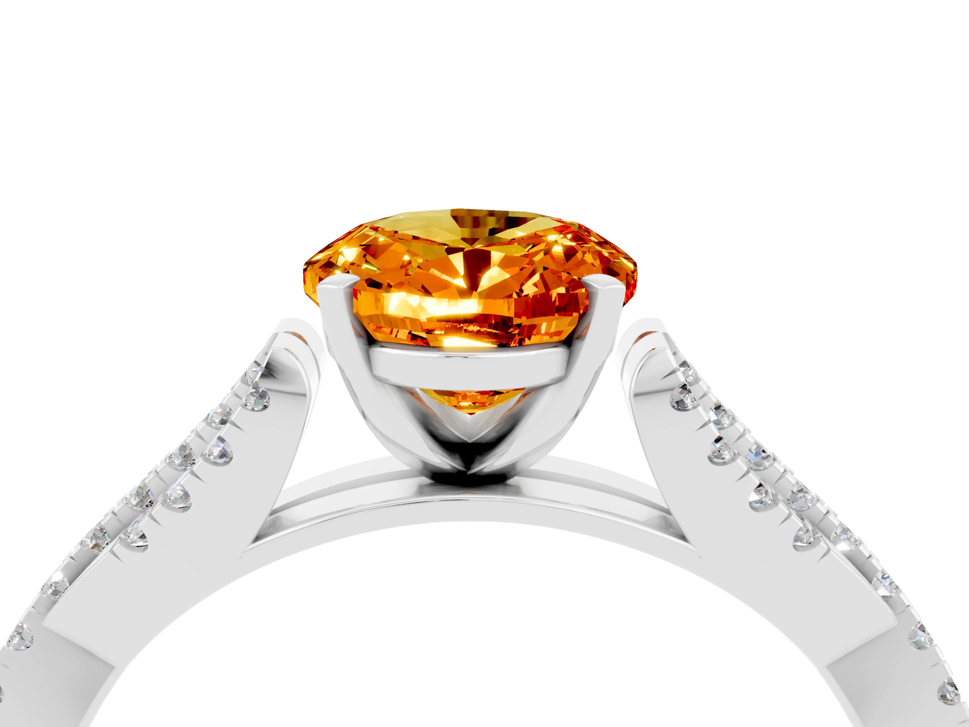 White gold Oval Cut Citrine Solitaire Engagement Ring with Twisted Pavé Band and Four-Prong Setting_4