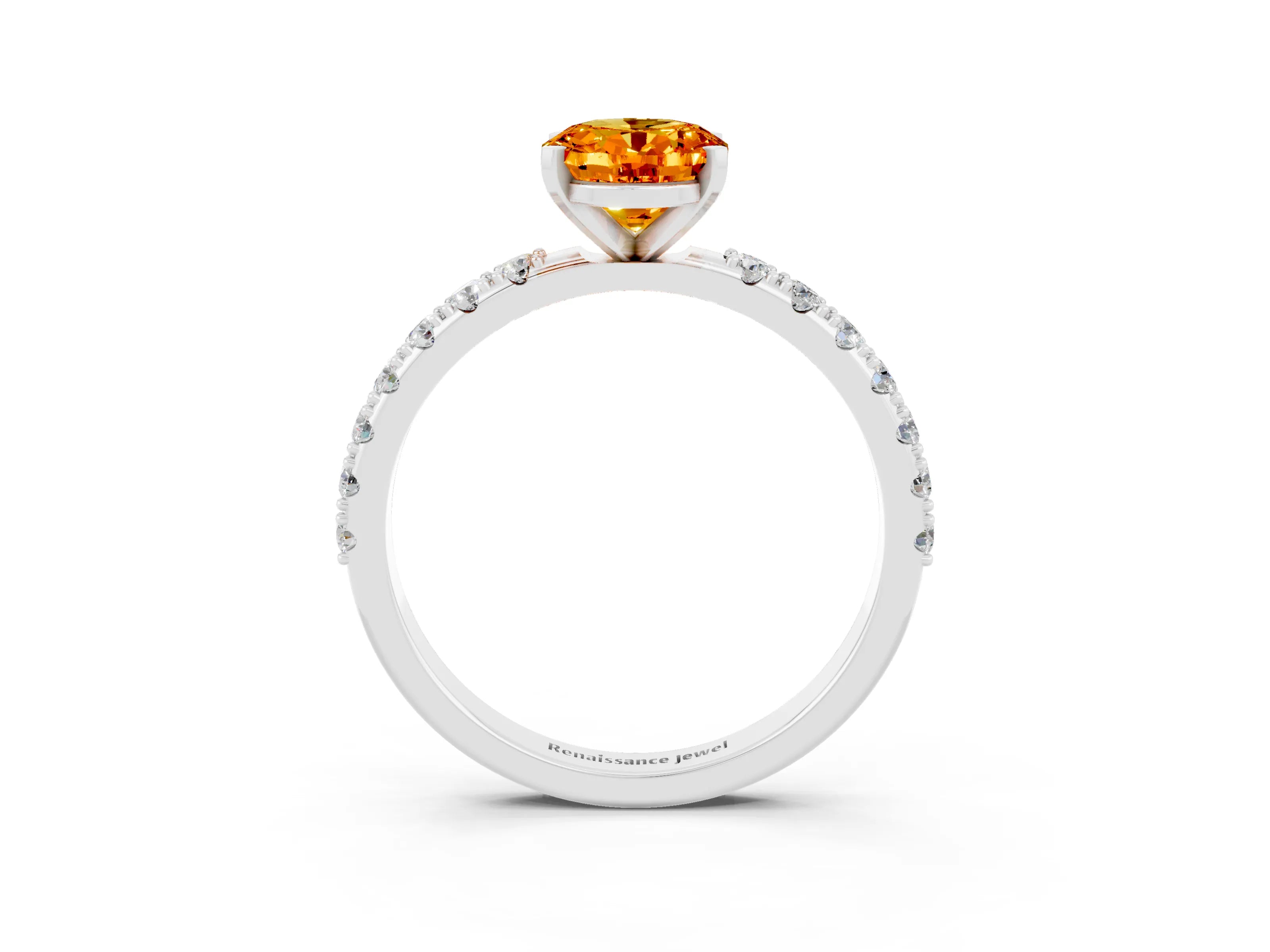 White gold Oval Cut Citrine Solitaire Pavé Band with Four-Prong Setting_3