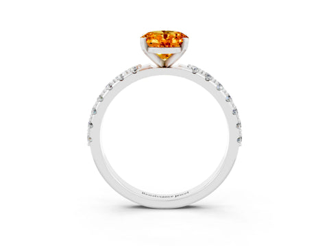 White gold Oval Cut Citrine Solitaire Pavé Band with Four-Prong Setting_3