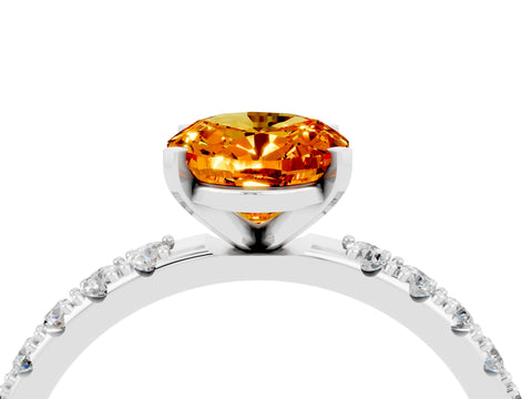 White gold Oval Cut Citrine Solitaire Pavé Band with Four-Prong Setting_4
