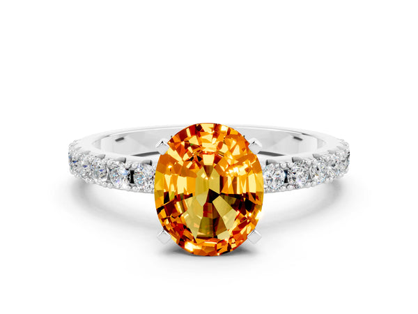 White gold Oval Cut Citrine Solitaire Pavé Band with Four-Prong Setting