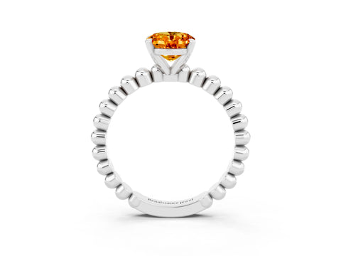 White gold Oval Cut Citrine Solitaire Ring with Beaded Band and Prong Setting_3