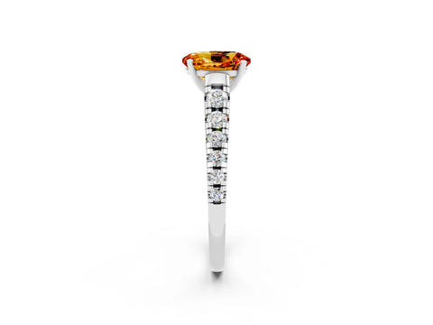 White gold Oval Cut Citrine Solitaire Ring with Cathedral Setting and Pavé Band_2