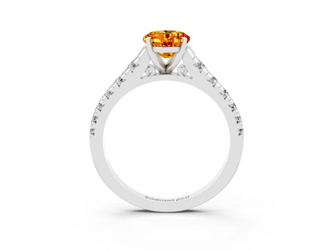White gold Oval Cut Citrine Solitaire Ring with Cathedral Setting and Pavé Band_3