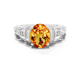 White gold Oval Cut Citrine Solitaire Ring with Filigree Band and Four-Prong Setting_24