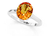 White gold Oval Cut Citrine Solitaire Ring with Flower Prong Setting and Classic Band_13