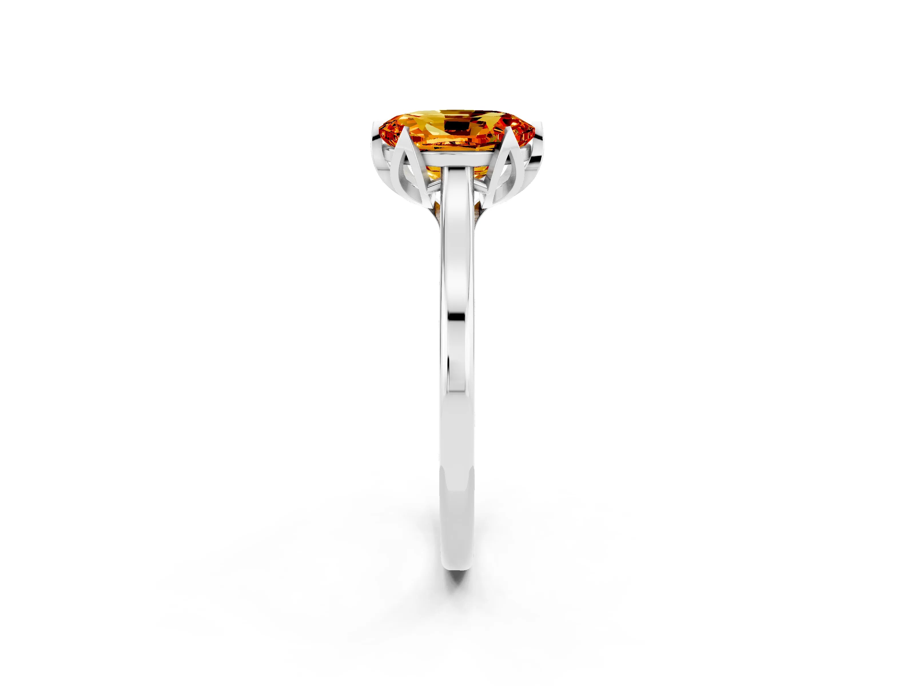 White gold Oval Cut Citrine Solitaire Ring with Flower Prong Setting and Classic Band_26