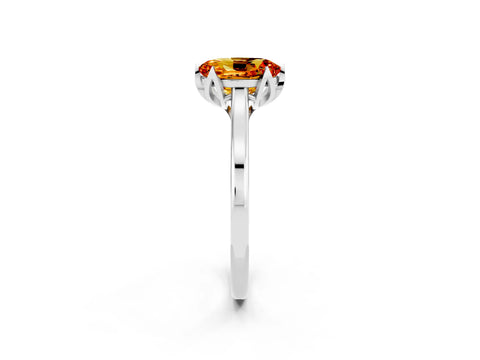 White gold Oval Cut Citrine Solitaire Ring with Flower Prong Setting and Classic Band_26