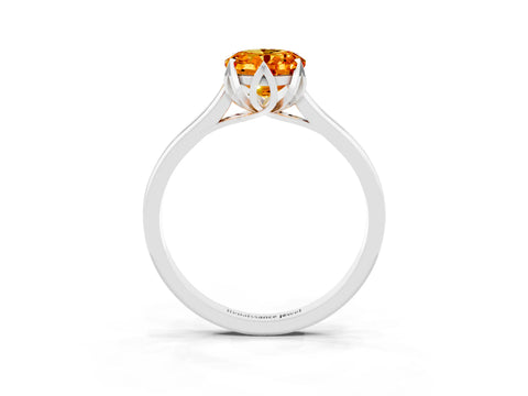 White gold Oval Cut Citrine Solitaire Ring with Flower Prong Setting and Classic Band_27