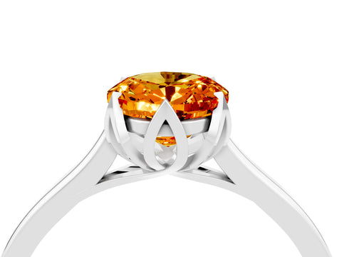 White gold Oval Cut Citrine Solitaire Ring with Flower Prong Setting and Classic Band_28