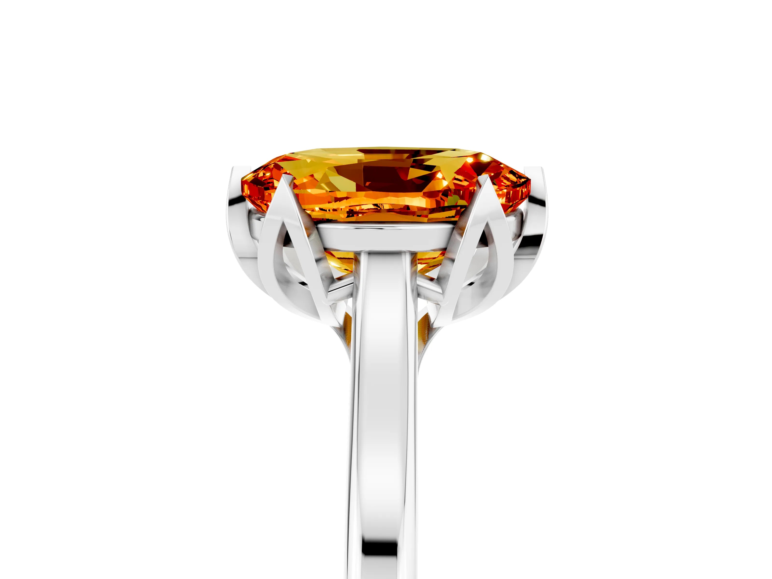White gold Oval Cut Citrine Solitaire Ring with Flower Prong Setting and Classic Band_29