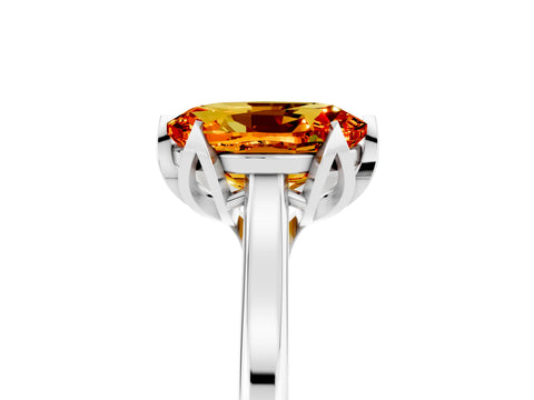 White gold Oval Cut Citrine Solitaire Ring with Flower Prong Setting and Classic Band_29