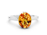 White gold Oval Cut Citrine Solitaire Ring with Flower Prong Setting and Classic Band_48