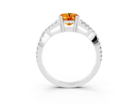 White gold Oval Cut Citrine Solitaire Ring with Four-Prong Setting and Twisted Pavé Band_3