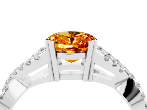 White gold Oval Cut Citrine Solitaire Ring with Four-Prong Setting and Twisted Pavé Band_4