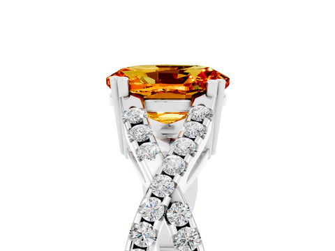 White gold Oval Cut Citrine Solitaire Ring with Four-Prong Setting and Twisted Pavé Band_5
