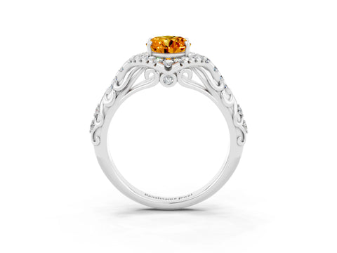 White gold Oval Cut Citrine Solitaire Ring with Hidden Halo and Pavé Band_15